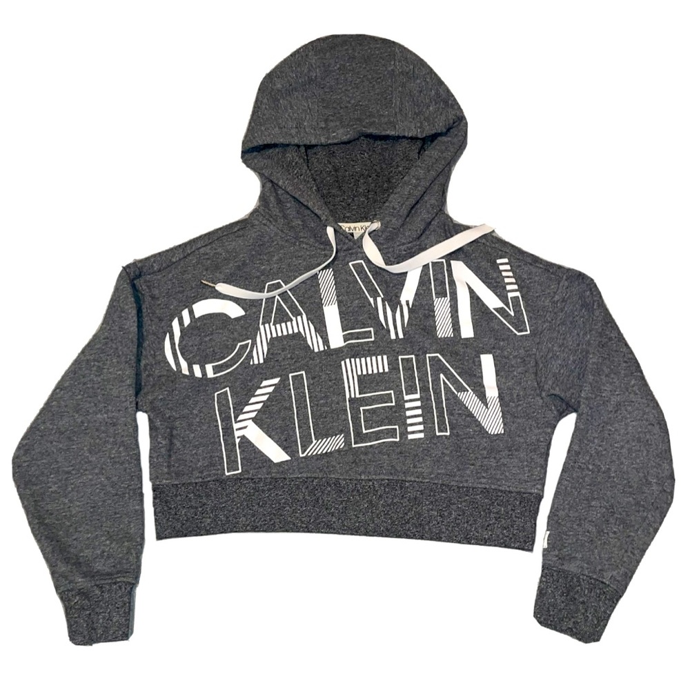 Calvin Klein Performance Cropped Hoodie Branded Gray Womens Size XS /Extra Small